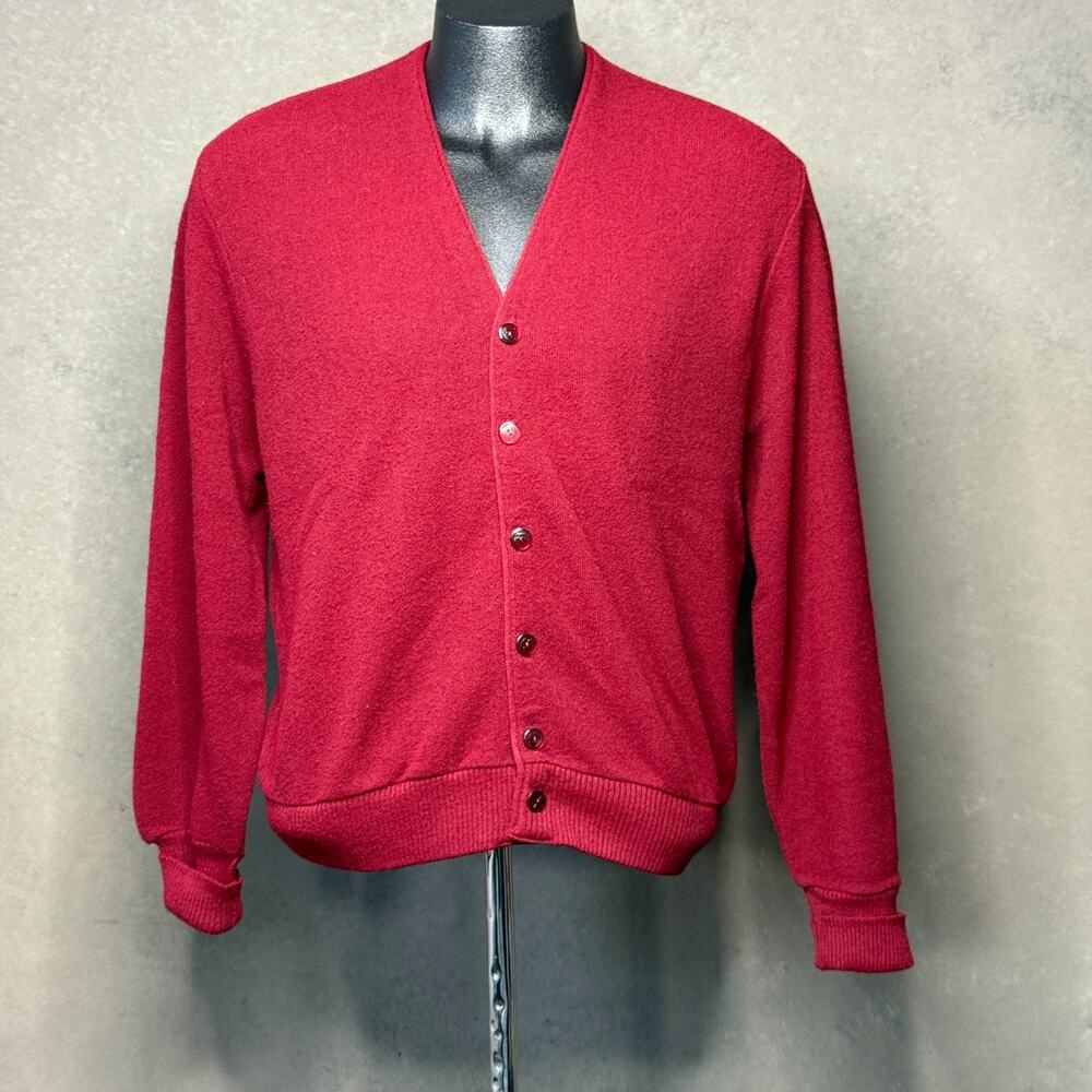 Vintage Arnold Palmer Robert Bruce Cardigan Sweater Red Men's L Made in USA Golf